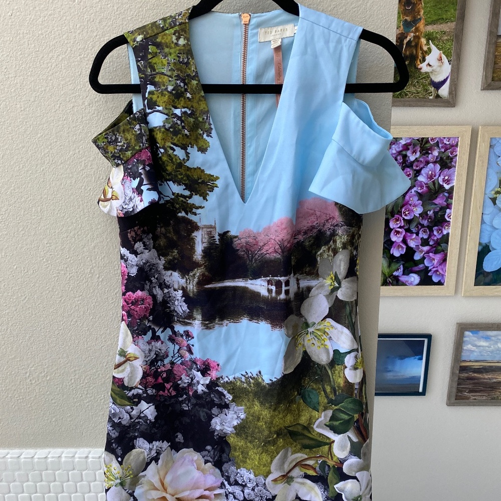 LAST CHANCE: Ted Baker Photographic Print Cold Shoulder Dress